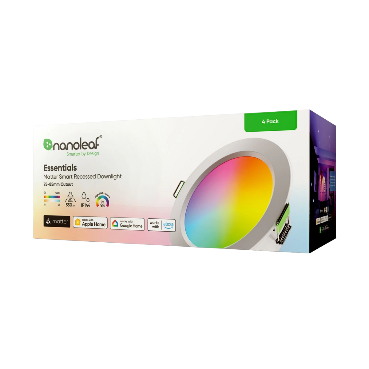 Nanoleaf Essentials | Colour Smart LED Downlights (Matter Compatible) | 4 Pack